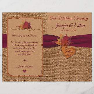 Fall in Love Burlap, Programme de mariage plié Feu