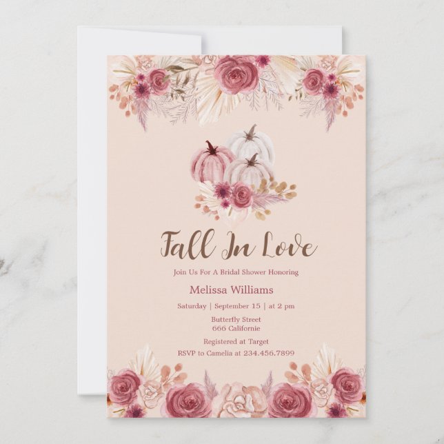 Fall In Love Pink Boho Bridal Shower Invitation (Devant)