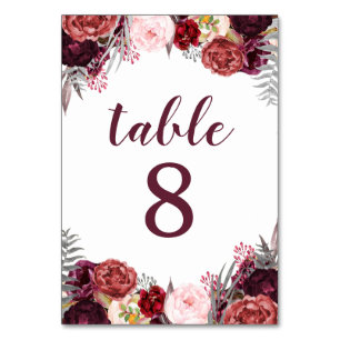 Fall Marsala Peony Mariage Numéro de tableau Carte