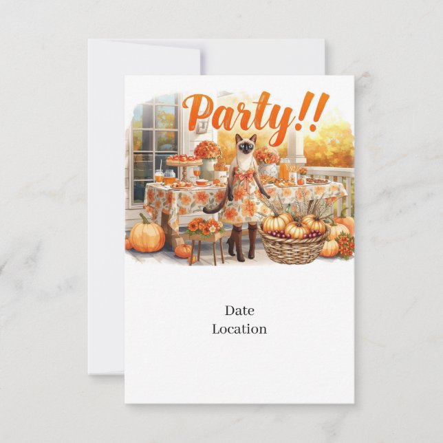 Fall Party Invitation Card  for Siamese Cat Lovers (Devant)