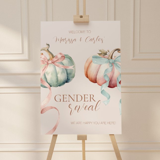Fall Pastel Citrouilles et Bows Affiche de bienven (Pumpkin Fall Gender Reveal Welcome Sign)