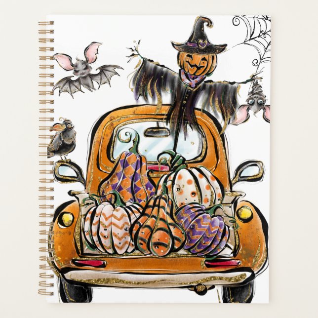 Fall Pumpkin Patch Truck with bats scarecrow bird  (Devant)