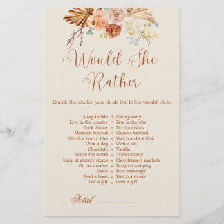 Fall Rustic Terracota Would She Rather Bridal Game