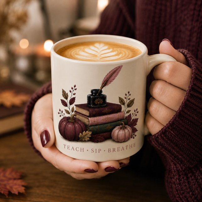 Fall Teacher Mug | Dark Academia Mindful Teacher G (A cozy latte, a quiet pause, and a little autumn magic. 🍂☕ Teach • Sip • Breathe — made for mindful)
