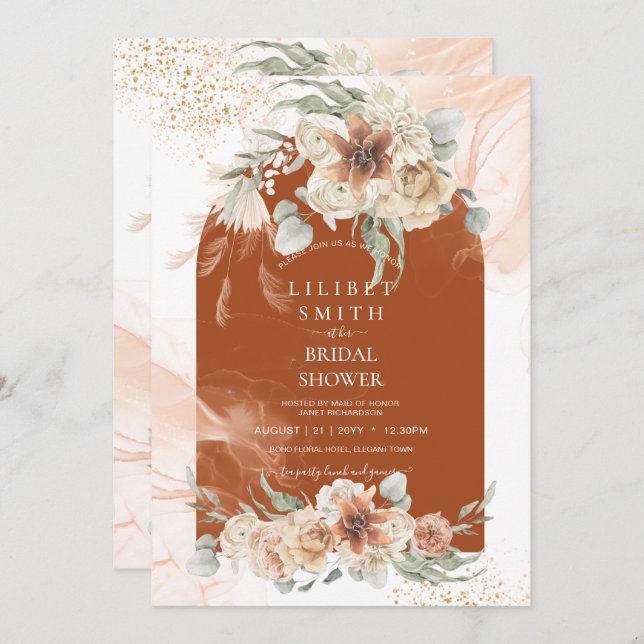 Fall Terracotta Floral Pampas FÊTE DES MARIÉES en  (Devant / Derrière)