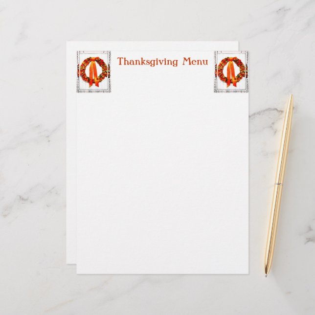 Fall Wreath Thanksgiving Menu (Devant/Arrière en situation)