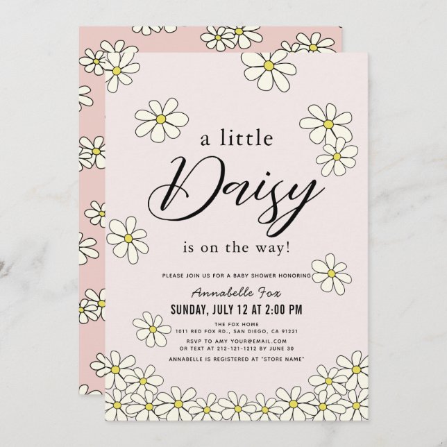 Falling Daisies Floral Rose Baby shower Invitation (Devant / Derrière)