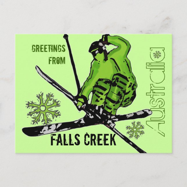Falls Creek Australie thème vert ski carte postale (Devant)