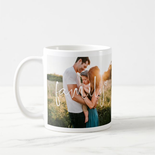Famille 2-Photo | Calligraphie moderne Coeur Mug (Gauche)