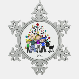 Famille Avec Ornement De Flocon De Neige De Chien