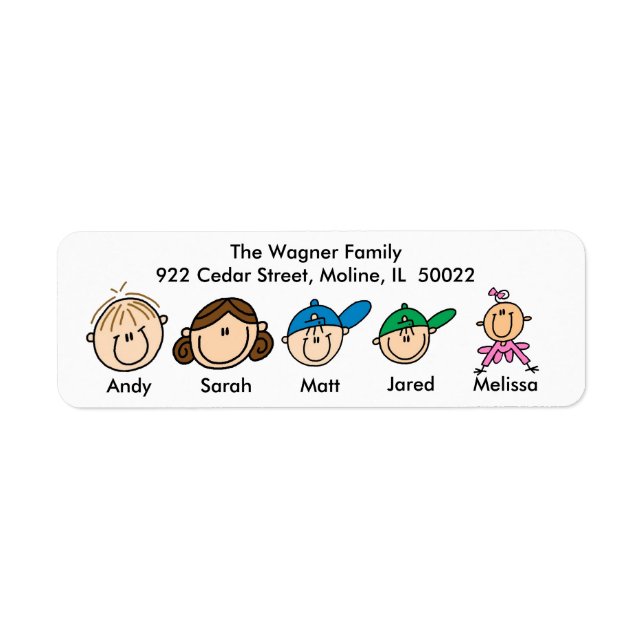 Famille Avec Trois Enfants Étiquettes de adresse (Devant)