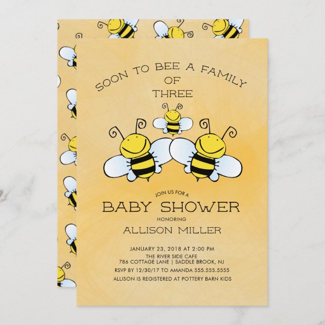 Famille de 3 Baby showers d'abeilles Invitation (Devant / Derrière)