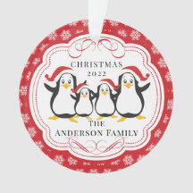 Famille de 4 Manchots Mignons Ornement de Noël