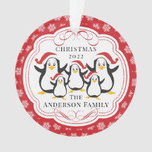 Famille de 5 Manchots Mignons Ornement de Noël