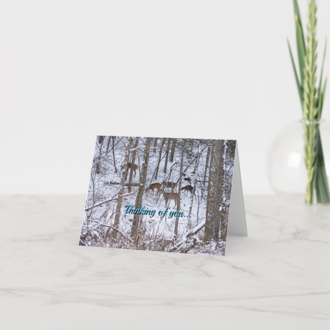 Famille De Cerfs En Neige Pensant À Votre Carte (Devant)