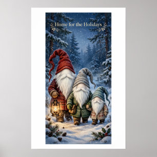 Famille de gnomes dans la neige — Affiche fantaisi