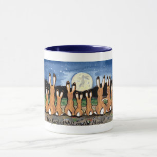 Famille de lièvre observant la lune, tasse de café