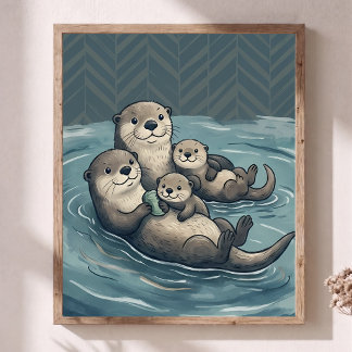 Famille de loutres de mer mignonne Affiche de nurs