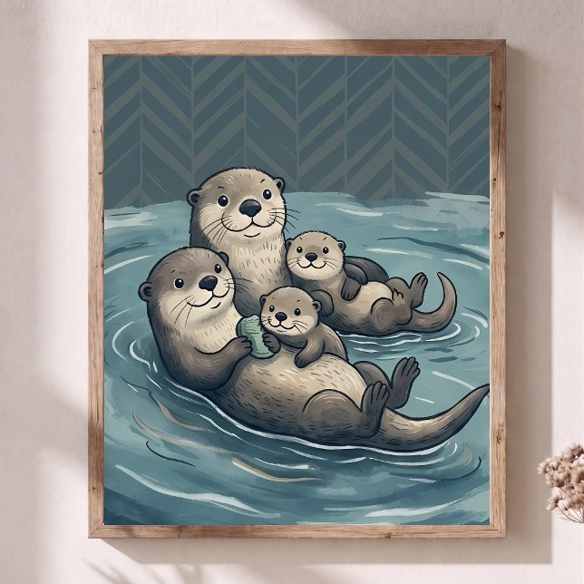 Famille de loutres de mer mignonne Affiche de nurs (Créateur téléchargé)