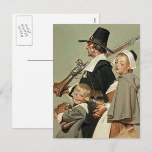 Famille de pèlerins. Cartes postales Thankesgiving