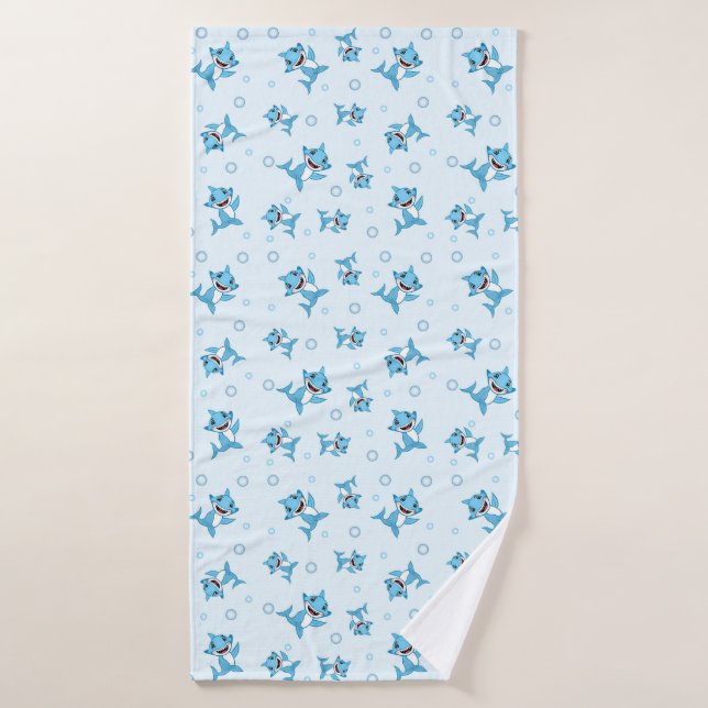Famille de requins heureux à motif bleu (Serviette de bain)