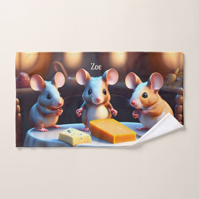 Famille de souris à la table à manger - (Serviette à main)