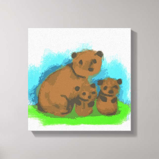 Famille de trois ours mignonne sur toile (Recto)