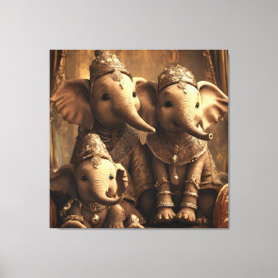 Famille d'éléphants couronnés sur toile