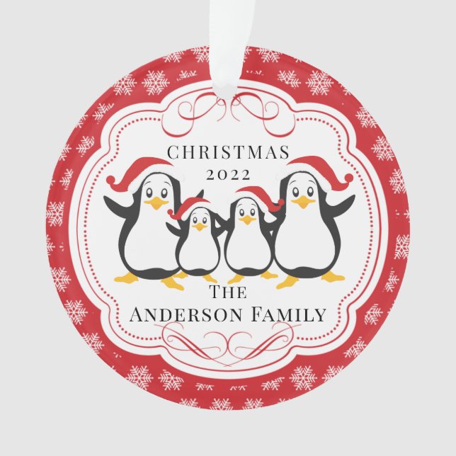Famille des Pingouins mignons 4 ornement de Noël (devant)