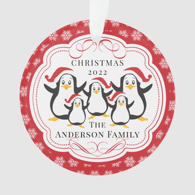 Famille des Pingouins mignons 5 ornement de Noël (devant)