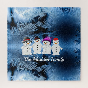 Famille des quatre Snowmen Puzzle personnalisé