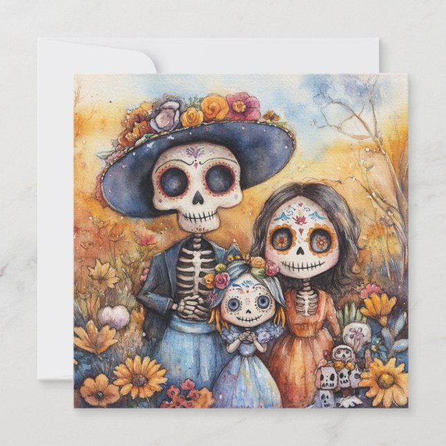 Famille Dia de los Muertos Rassembler Invitation (Devant)