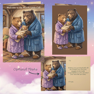 Famille d'ours des bois douillette carte de naissa
