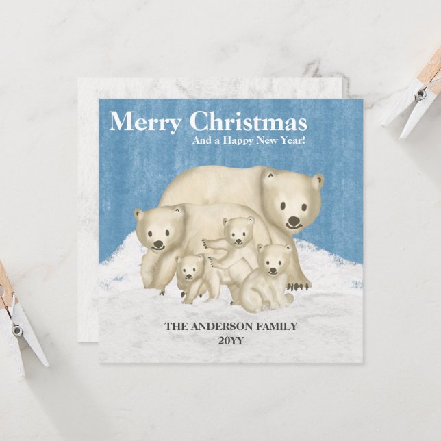 Famille d'ours polaires de cinq Joyeux Noël (Devant/Arrière en situation)