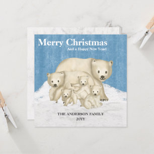 Famille d'ours polaires de cinq Joyeux Noël