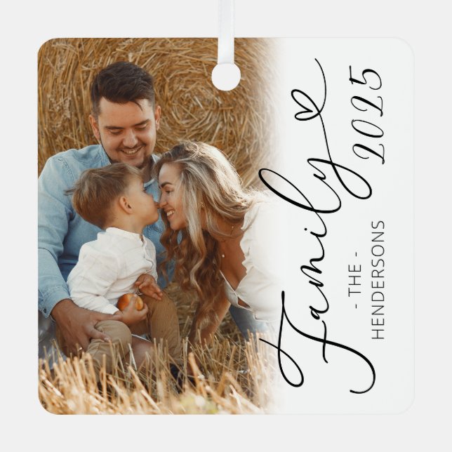 Famille Élégante 2 Photo Noël Ornement en métal (Recto)