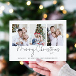Famille moderne 3 Photos Script Merry Christmas Ca<br><div class="desc">Famille moderne 3 Photos Script Joyeux Noël. Remplacez simplement les trois exemples de photos par les vôtres et personnalisez avec votre salutation et vos noms en bas. Joyeux Noël est dans un script stylé.</div>