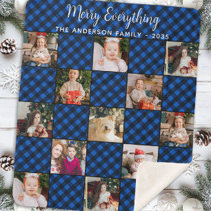 Famille Noël Personnalisé Blue Plaid Photo Collage