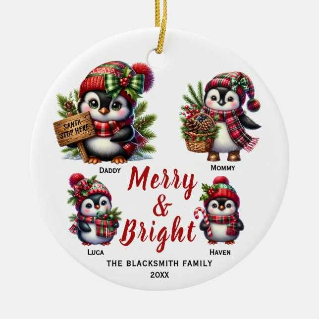 Famille Penguin de quatre ornement céramique (Devant)