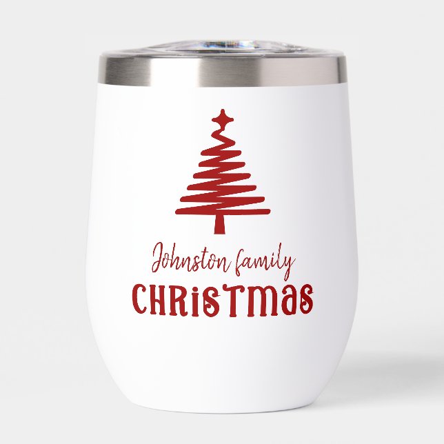 Famille personnalisée arbre de Noël simple rouge (Avant)