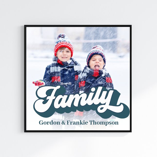Famille Photo Retro Typographie Personnalisée (Custom retro style family lettering photo print)