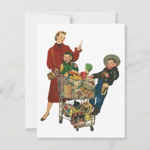 Famille Retro, Maman Enfants Épicerie Invitation