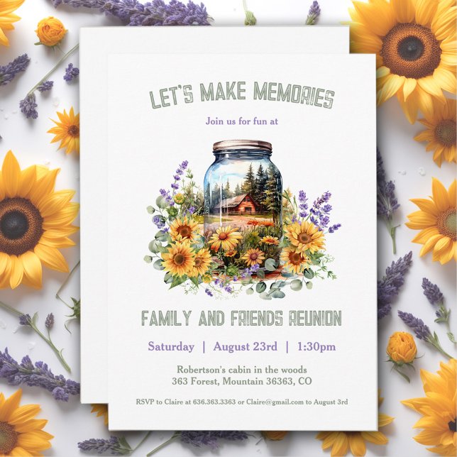 Famille Réunion Sunflowers Lavender Invitation (Family Reunion Sunflowers Lavender Invitation)