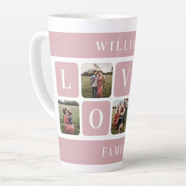 Famille Rose Personnalisée Photo Lot Latte Mug (Angle gauche)