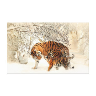 Famille Tiger en toile paysage hiver Imprimer