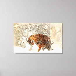 Famille Tiger en toile paysage hiver Imprimer