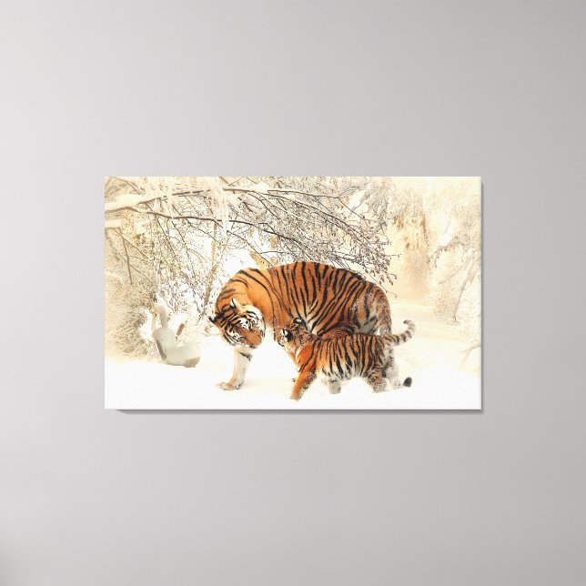 Famille Tiger en toile paysage hiver Imprimer (Recto)