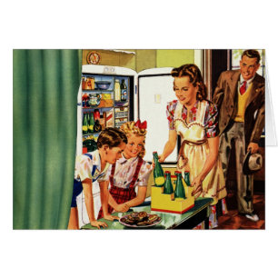 Famille vintage dans la cuisine Maman Papa Enfants