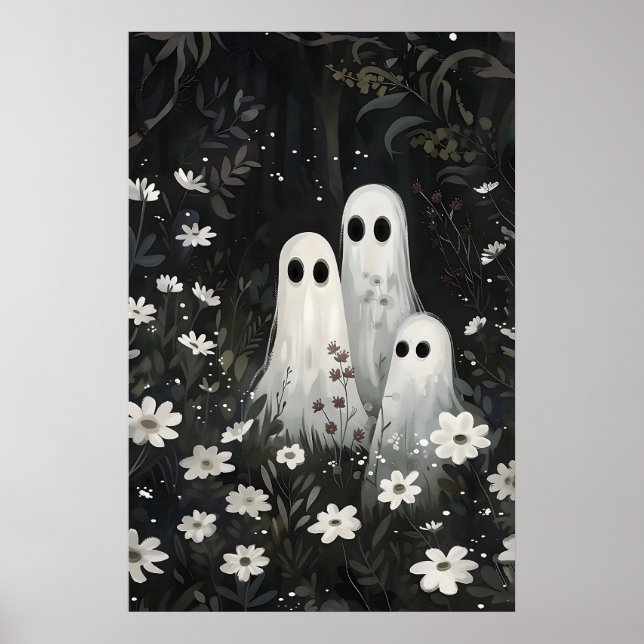 Familles de fantômes mignons dans une impression d (Devant)