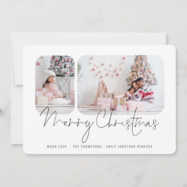 Family 2 Photos Script Joyeux Noël Carte (Devant)